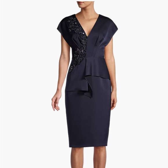 Aidan Mattox Embellished V Neck Peplum Sheath Dress - Picture 7 of 16